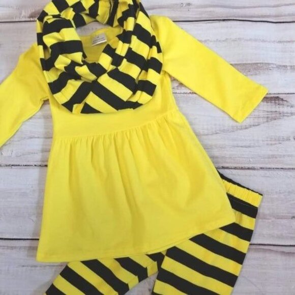 Yellow & Black Striped Toddler Outfit With Shirt, Scarf & Leggings 4T - Picture 2 of 2